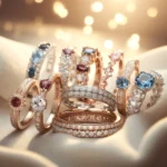 DALL·E 2024-04-16 12.15.14 - A beautiful image showcasing a collection of anniversary rings. The focus is on an eternity ring, featuring gems that encircle the entire band, symbol